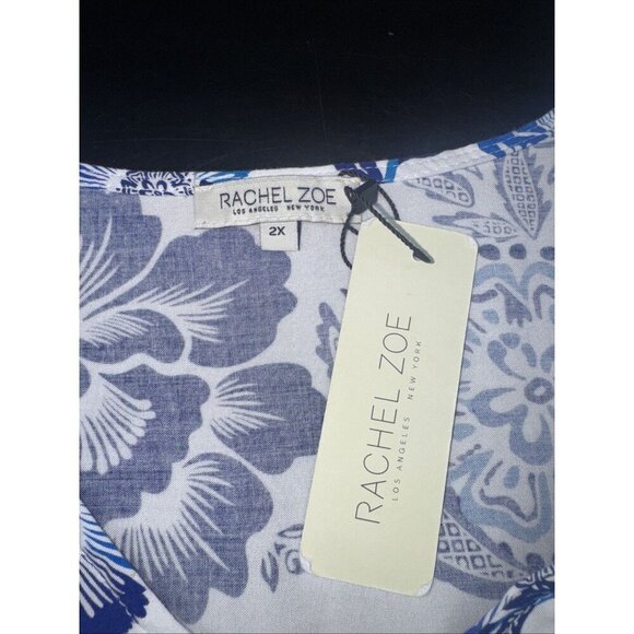 Rachel Zoe Women’s Blue Floral Flutter Sleeve V Neck Blouse Top Size 2X NEW - Picture 5 of 9